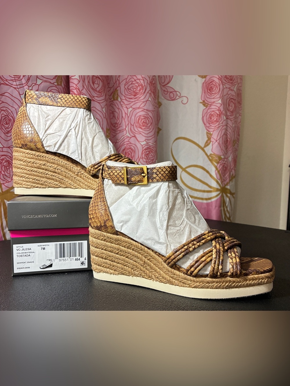 Vince Camuto Jilesa Espadrille Wedge Sandals in Tostada Snake